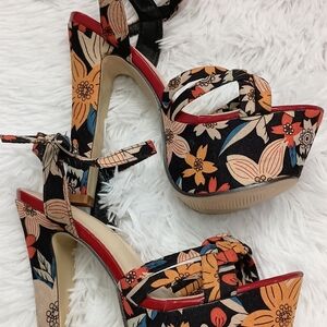 Floral Platform Heels - Multicolor
